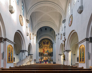 Interior of parish church of St Anna in the Lehel district of Munich, Germany. The church was built...