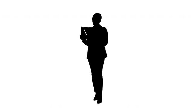 Silhouette Serious Brunette Businesswoman reading documents.