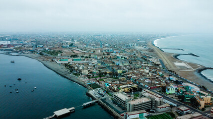 Aerial view of the district of La Punta located in Callo in Lima - Peru.