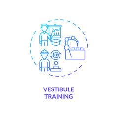 Vestibule training concept icon. Training mode using technology idea thin line illustration. Near-the-job education. Learning in special section. Vector isolated outline RGB color drawing