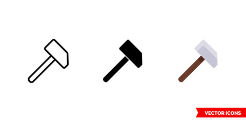 Hammer icon of 3 types color, black and white, outline. Isolated vector sign symbol.