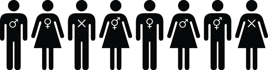 People icons - gender fluidity, gender identity, sexuality. Black in a row.
