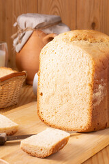 Fresh homemade bread on the kitchen table