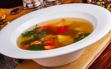 Vegetable soup in white plate