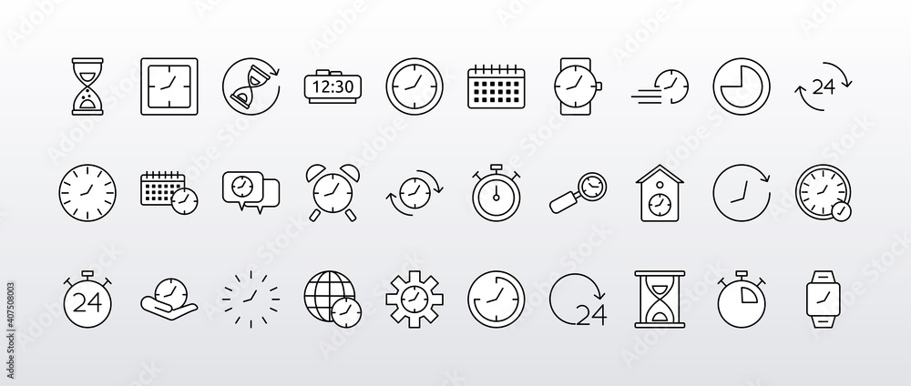 Canvas Prints bundle of thirty time clocks line style set icons