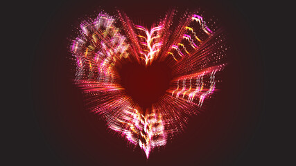 Beautiful red abstract magical energy electric fiery brilliant luminous festive heart heart with sparks for Valentine's Day, Women's Day, Mother's Day on a red background. illustration
