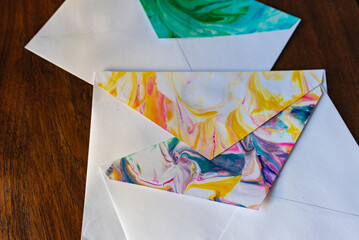 Marbled White Paper Envelopes, Artistic Mail, Artsy Mail, Snail Mail, DIY Marbeling