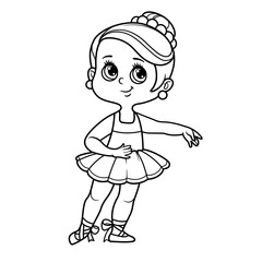 Beautiful ballerina girl in tutu outlined for coloring isolated on a white background
