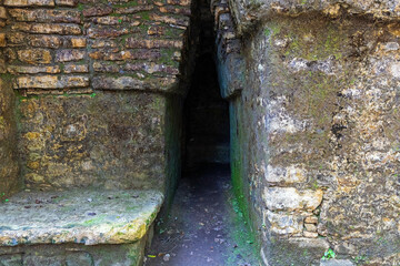 Entrance of the labyrinth maze in the maya ruin of Yaxchilan, Chiapas, Mexico.