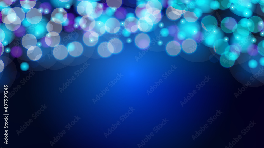Poster beautiful abstract blue glowing shiny color texture blurred with bokeh effect from circles and lines
