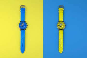Blue and yellow watches colorful