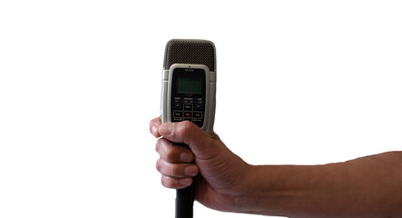 retro audio microphone in hand with outstretched arm