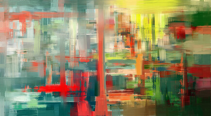 Palette knife bright contemporary painting, oil on canvas. Green art background illustration, surreal vibe artwork