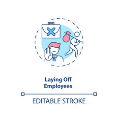 Laying off employes concept icon. Cost reduction idea thin line illustration. Budget optimization. Value chain components. Vector isolated outline RGB color drawing. Editable stroke