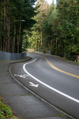 Curving road with bicycle lane