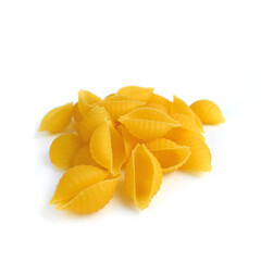 Raw pasta on a white background.