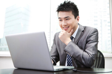 Portrait of Businessman using laptop in office