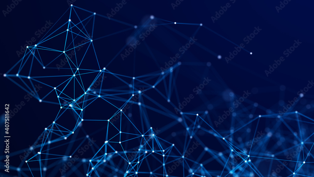 Fototapete Abstract digital background of points and lines. Glowing plexus. Big data. Network or connection. Abstract technology science background. 3d rendering