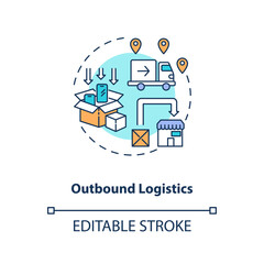 Outbound logstics concept icon. Company budget optimization idea thin line illustration. Business process improvement. Profit increase. Vector isolated outline RGB color drawing. Editable stroke