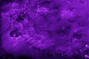 Violet ink and watercolor texture on white paper background. Paint leaks and decalcomania effects. Hand-painted gouache abstract image. Mess on the canvas.