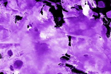Violet ink and watercolor texture on white paper background. Paint leaks and decalcomania effects....