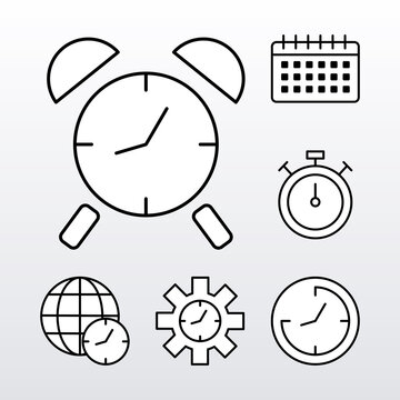 bundle of six time clocks line style set icons