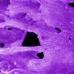Violet ink and watercolor texture on white paper background. Paint leaks and decalcomania effects....