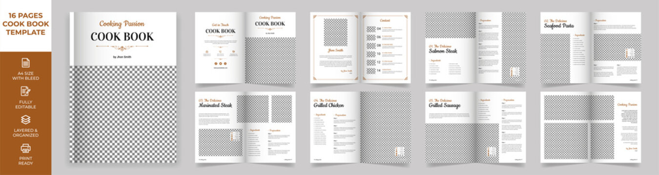 Cookbook Layout Template with Brown Accents, Simple style and modern design, Recipe Book Layout