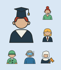 group of six professionals workers with differents occupations
