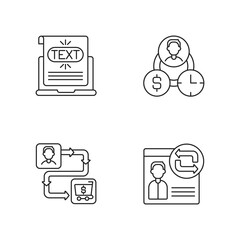 Web analytics linear icons set. Creating anchor link for another sites. Customers journey map planning. Customizable thin line contour symbols. Isolated vector outline illustrations. Editable stroke