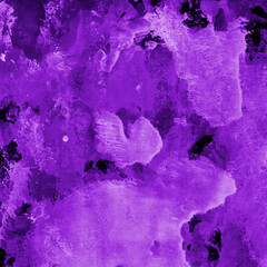 Violet ink and watercolor texture on white paper background. Paint leaks and decalcomania effects. Hand-painted gouache abstract image. Mess on the canvas.
