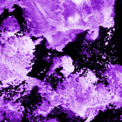 Violet ink and watercolor texture on white paper background. Paint leaks and decalcomania effects. Hand-painted gouache abstract image. Mess on the canvas.