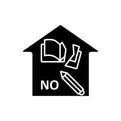 No homework glyph icon. Exercise only on lesson. Home education concept. Distant remote teaching and homeschooling. Isolated silhouette vector illustration