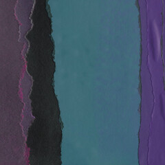 Colorful torn paper collage close-up. Texture made from various paper and cardboard parts. Damaged old paper background. Vintage blank wallpaper. Material design backdrop.
