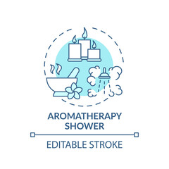 Aromatherapy shower concept icon. Home spa procedure idea thin line illustration. Essential oils. Reducing stress, agitation and anxiety. Vector isolated outline RGB color drawing. Editable stroke