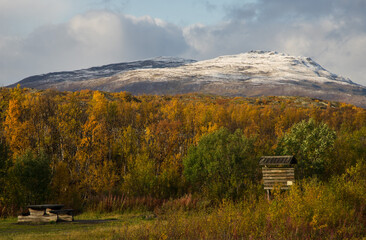 Colorful autumn landscape in the mountains of Lapland