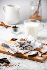 Homemade chocolate chip cookies with milk