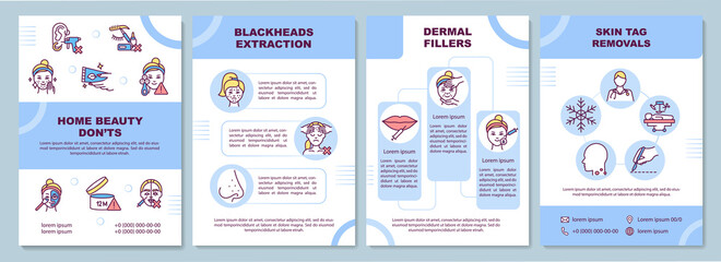 Home beeauty treatments brochure template. Flyer, booklet, leaflet print, cover design with linear icons. Blackheads extraction. Vector layouts for magazines, annual reports, advertising posters