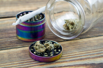 Marijuana Buds in Glass Jar Stack
