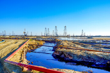 Azerbaijan, open oilfield near Baku. A disaster for nature…