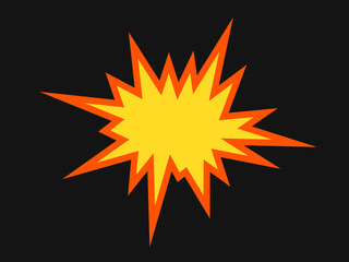 Flames after detonation, blow-up and explosion of the bomb. Vector illustration isolated on black.