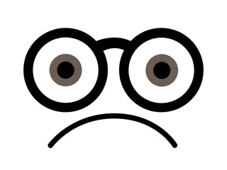 Moroseness - facial expression of morose and grumpy person and man. Human is wearing glasses. Minimalist vector illustration isolated on white..