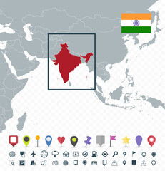 India location on Asia Map - Transparent background