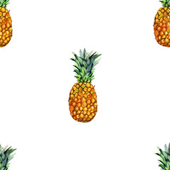 Seamless pattern illustration with 
yellow pineapples isolated on white background