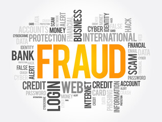 Fraud word cloud collage, technology business concept background