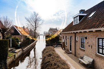 Residential buildings and canal in Hindeloopen, Netherlands, Europe