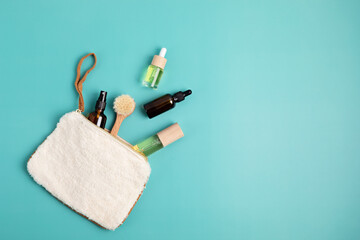 Organic natural zero waste cosmetic. Sustainable self care, wellness concept. Top view, flat lay, copy space