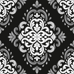 White, black and grey damask vector seamless pattern. Vintage, paisley elements. Traditional, Turkish motifs. Great for fabric and textile, wallpaper, packaging or any desired idea.