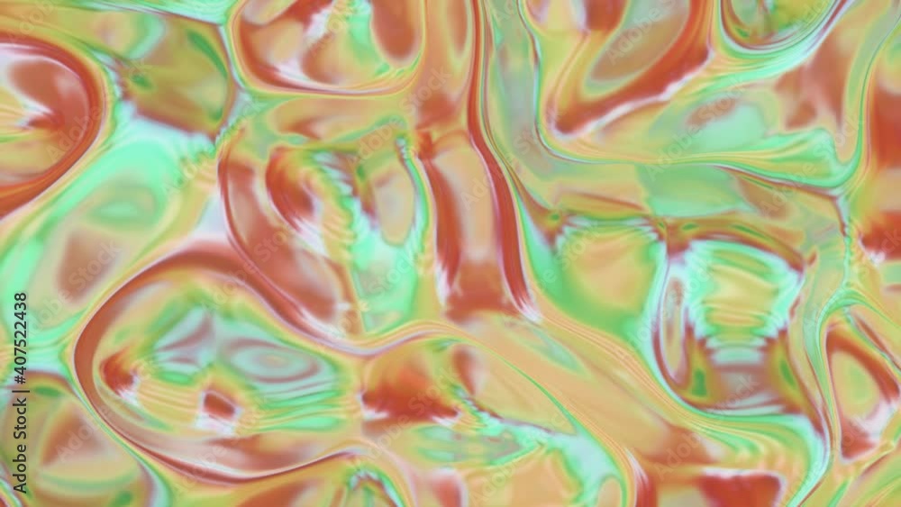 Poster animated 3d waving fabric texture. liquid holographic background. smooth wave surface of silk fabric