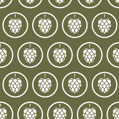 seamless pattern of hop for brewing on green background